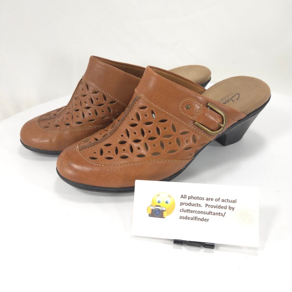 Clarks Bendables Slip On Casual Wedge Heel Mule Womens Size 6 86874 Brown